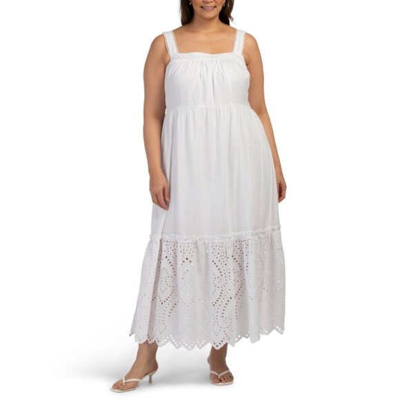 ELLA RAFAELLA White Plus Eyelet Tiered Midi Dress - Picture 1 of 2